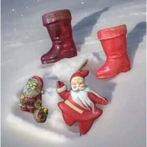 Antique Christmas Bundle - Santa Ornaments & Boots (1940/ 50s)